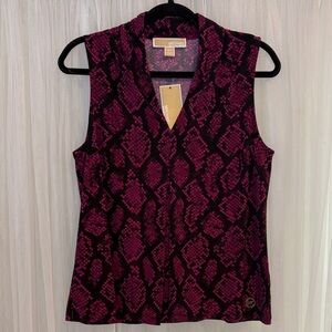 Michael Kors Snakeskin Pattern Magenta and Black Sleeveless Blouse